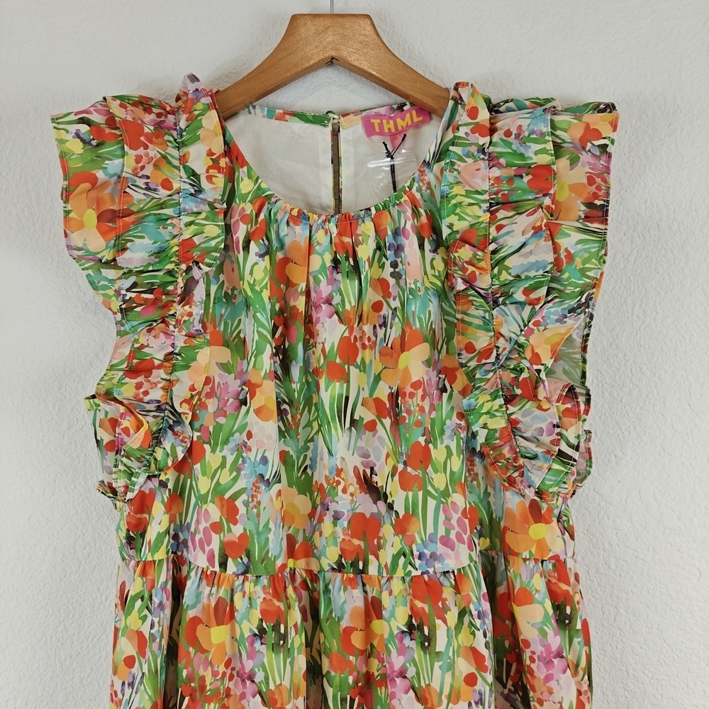 THML NWT Garden Floral Mini Ruffle Sleeve Dress Size Small - Picture 8 of 16